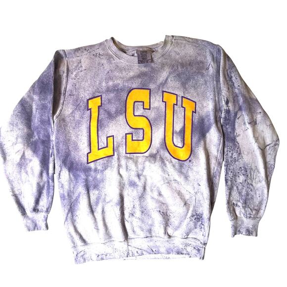 LSU Tigers Comfort Colors Women’s Small Tie-Dye Sweatshirt Purple/Gold - Picture 1 of 7